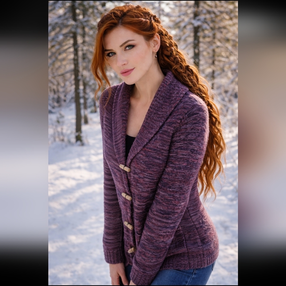 Forever 21 Purple Knit Toggle Cardigan Sweater w/Pockets Wool Blend Boho